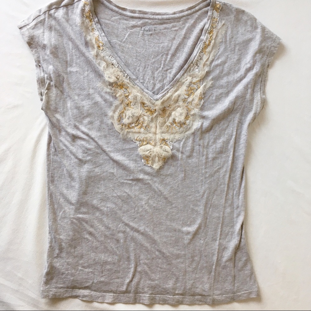 LOFT v-neck lace embellished top